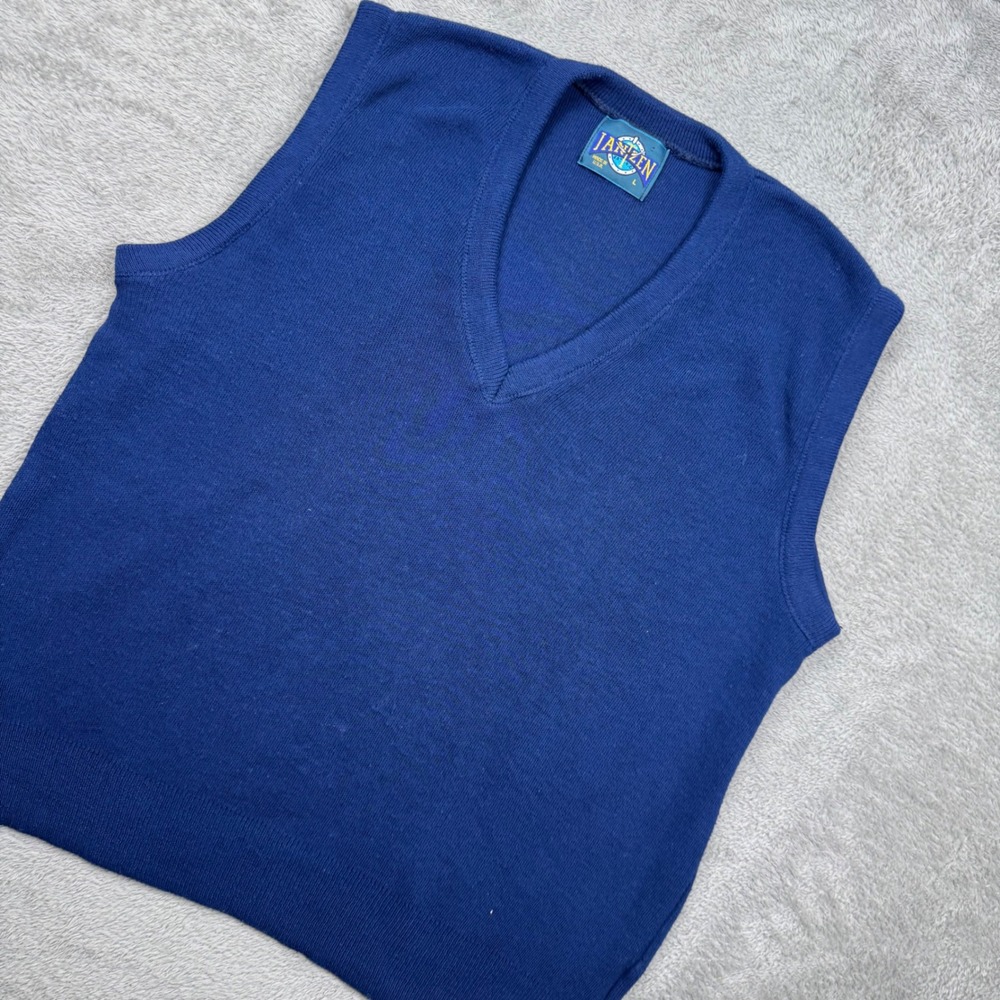 Jantzen Sweater Vest Mens L Navy Blue Excellent Vintage 90s V-Neck Made in USA